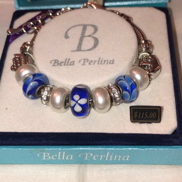 Bella Perlina Silver Art Glass SlCharm Bracelet Blue Bella Pelina - Picture 16 of 16